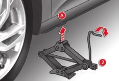 In the event of a breakdown F Place the foot of the jack 2 on the ground and ensure that it is directly below the front A or rear B jacking point provided on the