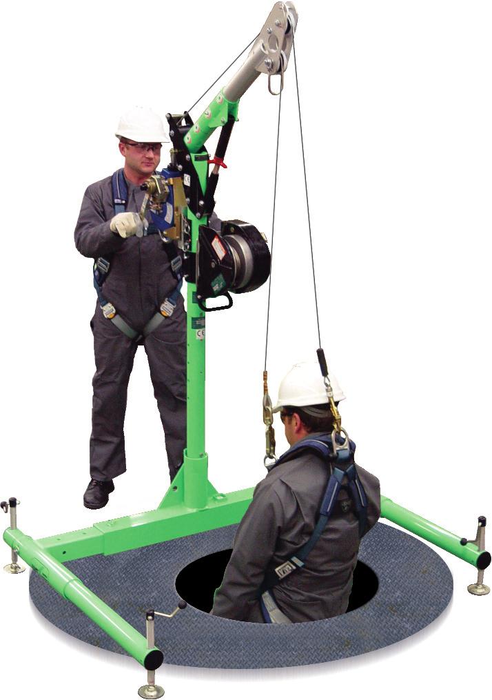 The Davit pivots for ease of rescue and has a limited adjustment for overhead clearance restrictions. The lower base adjusts to fit most standard entries. Many other bases are available.