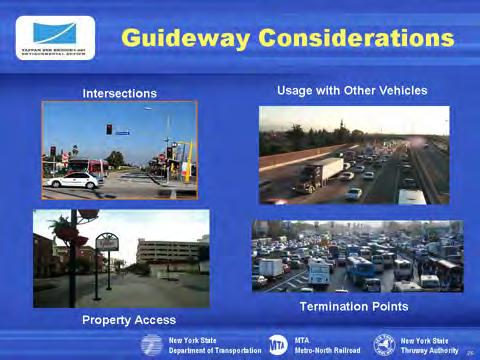 Planning for BRT guideways must address the interaction of the BRT vehicles with other uses or vehicles within the guideway and at its termini.