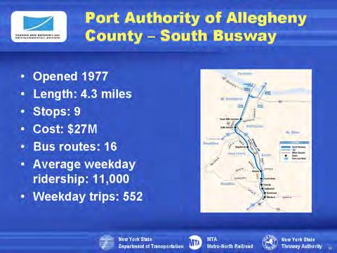 The oldest of the three Pittsburgh busways is the South Busway, which is 4.3 miles long with 9 stops.