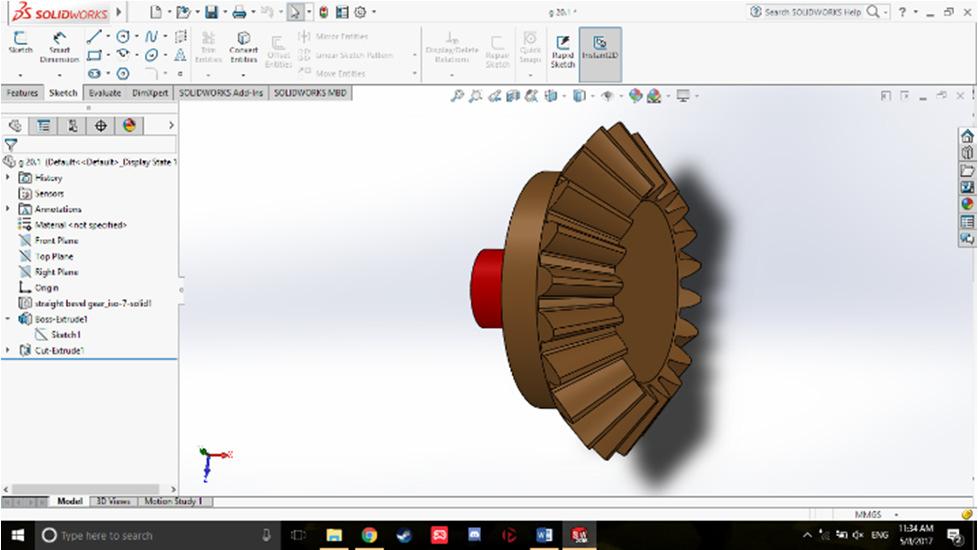 N. Siva Teja, K. Dinesh Babu, M. Siva Nagendra, Ch. Phanideep, J. Sai Trinadh 4. DESIGN OF DIFFERENTIAL GEAR BOX Figure 4.1.1 This figure represents the modeling of first side gear in solidworks.