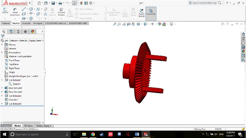 Design and Analysis of Differential Gear Box In Automobiles Figure 4.1.4 This figure represents the modeling of sun gear in solidworks.