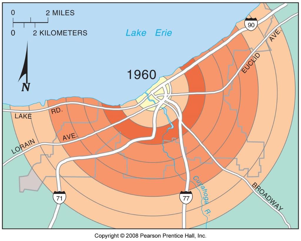 CLEVELAND, OHIO DENSITY GRADIENT, 1960 Outward movement had accelerated by