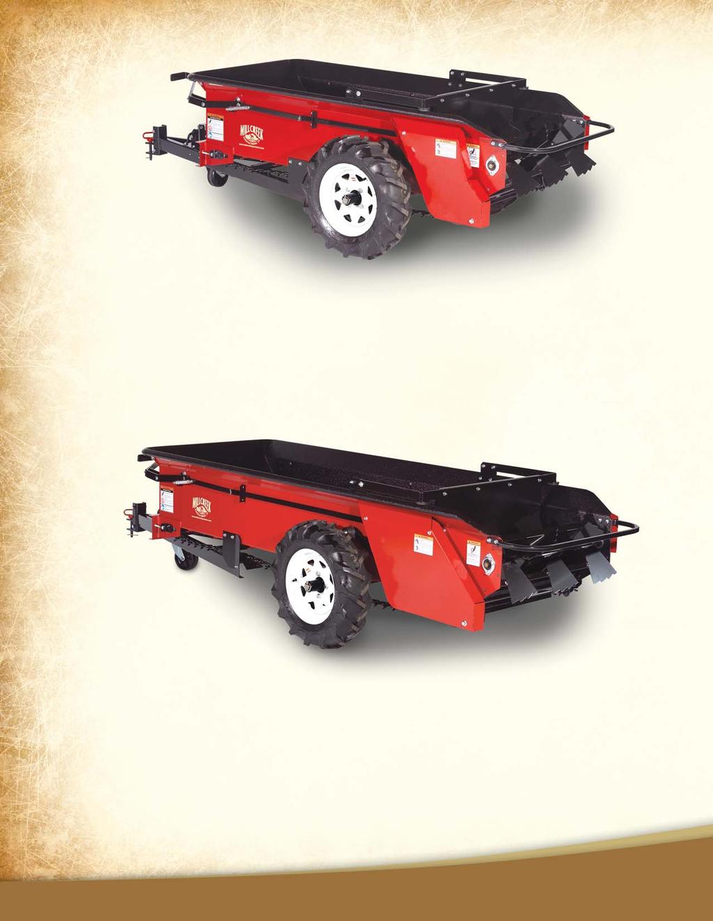 Model 27+ (28 cubic feet, or 22.5 bushel capacity) For up to 4 horses The world s most popular equine spreader since 1985, the Millcreek Model 27+ blazed the trail to faster and easier stall cleaning.