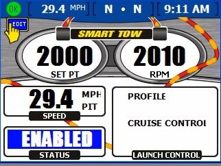 Section 4 - Propulsion 4. To ctivte the cruise control, press the left or right rrow button to set the sttus to "ENABLED". Smrt Tow Cruise Control Screen 5.