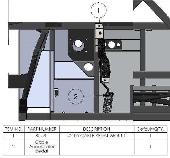 Locate the cable pedal mount on the frame as shown in the picture