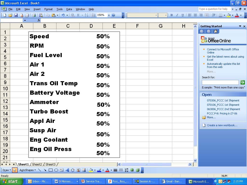From the Favorite Display and once the Park Brake is set: twice menu Check gauges and change values Possible values - Speed: 0% (0 MPH), 50% (42.5 MPH) and 100% (85 MPH).