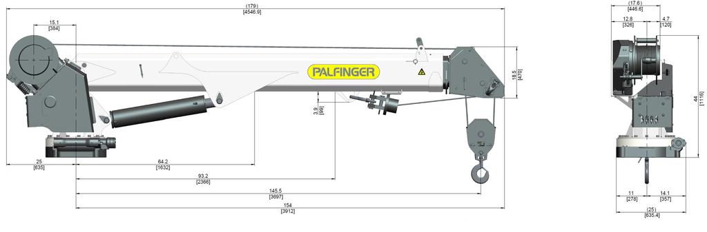 TECHNICAL SPECIFICATIONS CRANE RATING Rated lifting moment 86,000 ft. lbs. (116.6 knm (11.9mt)) Maximum lifting moment 94,676 ft. lbs. (128.4 knm (13 mt)) Maximum hydraulic outreach 29.12 ft. (8.