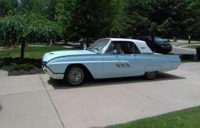 FOR SALE: 1963 Ford Thunderbird - 300 hp, full power, 66,500 miles, good condition. sky blue body with white top. All chrome is like new.