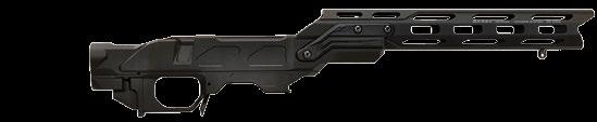 Open Top Magpul PRS Stock Allows optic to be mounted directly on the action using traditional scope bases, Picatinny rail or built-in action rail. Adjustable length of pull and cheekpiece.