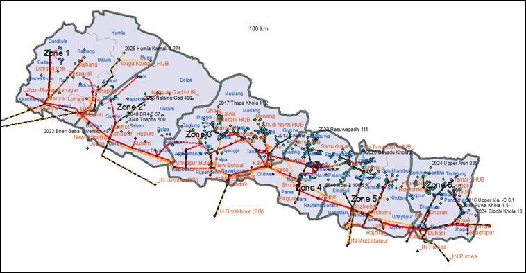 Transmission Master Plan Transmission Network Development Nepal is divided into 6 zones, in order to focus on regional problems and thus treat at the second stage global issues such as inter-areas or