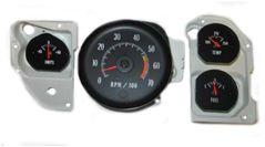 Picture reflects the gauges in a clear cellophane plastic to keep dust off assembly. Tach is a 5500 red line. Fits 1971 and 1972 Chevelle, Monte Carlo & El Camino models. 1259.