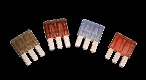 Blade Fuses MICRO3 Blade Fuses Rated 32V The MICRO3 Fuse has 3 terminals and 2 fuse elements with a common center terminal.