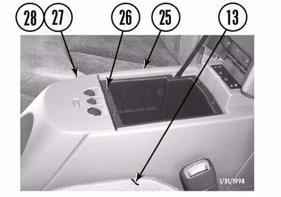rpet to expose screws (14). c. If equipped with bucket seats and center storage console, remove rubber insert (15) and two bolts (16) from the cup holders (17). d.
