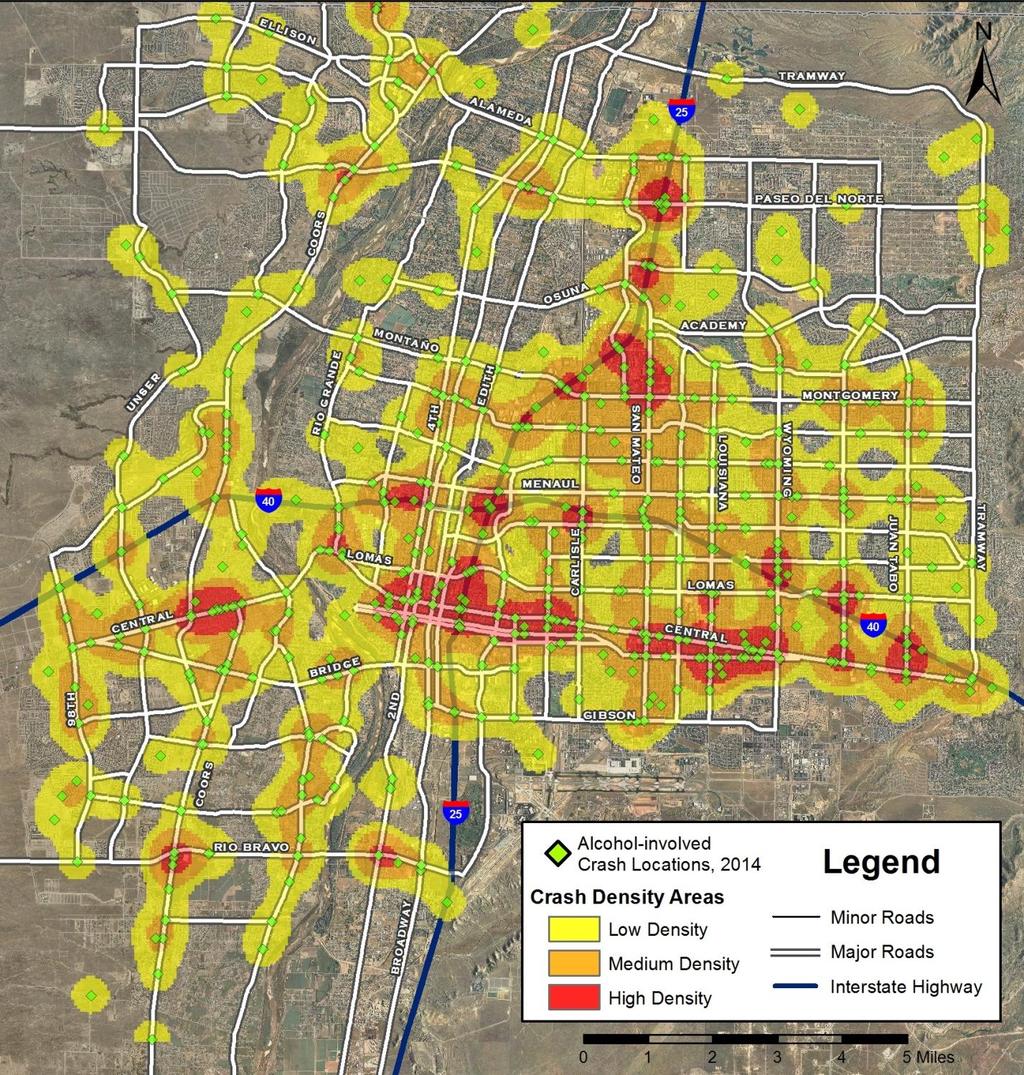 Crash Geography Maps Map 3: Location and Density of Crashes in Albuquerque, 2014 2 All maps are available in high-resolution color at tru.unm.edu.