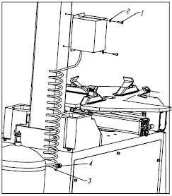 JTC 760 Operator s Manual PAGE 9 2.6 Mounting The Gauge Box 1. Mount the gauge box to the vertical arm with screw (1) and washer (2). 2. Connect the hose (3) to the connector (4), located at the back of the machine.