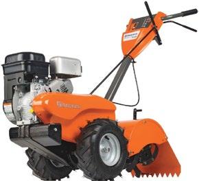 Counter-rotating tines 13" pneumatic wheels Forward and reverse gears Front counterweight for balance