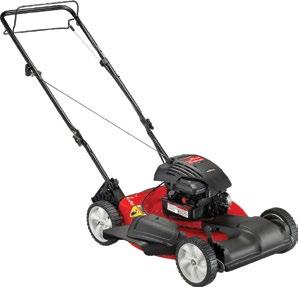 99 21" SELF-PROPELLED MOWER 159cc Troy-Bilt OHV engine FWD/variable speed, self-propelled 21" deck with mulch, bag, or side discharge 8" front and rear wheels Electric start Single lever height