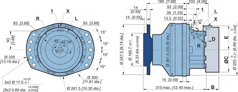 WHEEL MOTOR OCLAIN HYRAULICS Modular hydraulic motors MS8 - MSE8 WHEEL MOTOR CLASSIC imensions for Classic (111) 1-displacement motor 6 kg [132 lb] 79 kg [174 lb] 1,5 L [9 cu.] 1, L [6 cu.