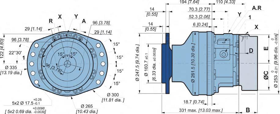 Modular hydraulic motors MS8 - MSE8 OCLAIN HYRAULICS imensions for Classic (111) 2-displacement motor 65 kg [143 lb] 84 kg [185 lb] 1,5 L