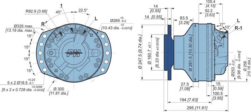 OCLAIN HYRAULICS Modular hydraulic motors MS8 - MSE8 WHEEL MOTOR HIGHFLOW imensions for HighFlow (111) 1-displacement motor 6 kg [132 lb] 79