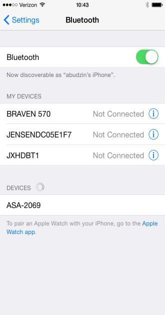 Select the device. On both the ios device and the DC, a Pairing Request screen will appear.