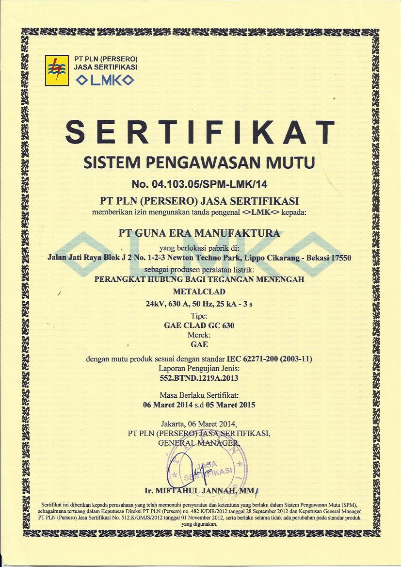 Certificates SPM GAECLAD 630