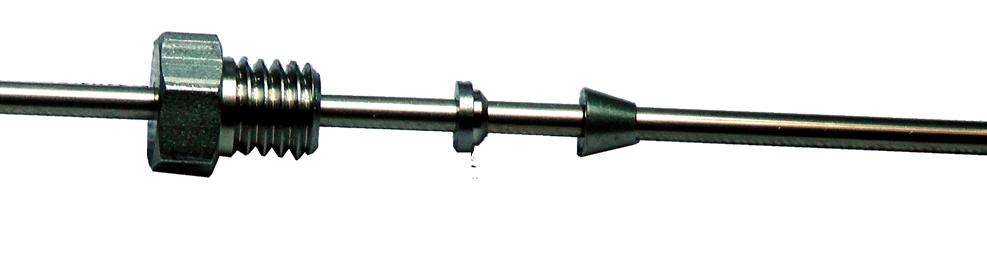 Tightening of the compression cap or nut pushes the ferrule into the tapered angle in the fitting body and thereby compresses the ferrule onto the outside diameter of