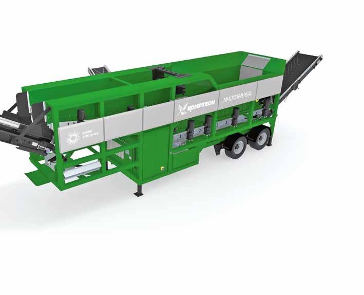 01 Hopper with scraper conveyor and active metering drum 01 Fine screen with elastic stars and cleaning elements Screen deck-drive via electric motors with frequency converter Coarse screen with
