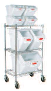 7 kg) per shelf 5" nonmarking casters for safe transport Locating bar on shelf to secure bins during transport Customize your shelf ingredient bins in storage with different configurations SCOOPS