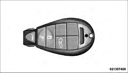 REMOTE KEYLESS ENTRY (RKE) The RKE system allows you to lock or unlock the doors, open the trunk, or activate the Panic Alarm from distances up to approximately 66 ft (20 m) using a hand-held Key Fob