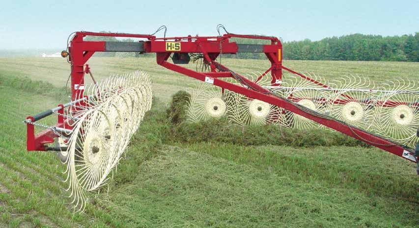 X-RAKE The H&S X-15 has 100% coverage! The X-Rake features a highly maneuverable short turning radius, no caster wheel design, and an overhead frame design for high volume capacity of crop.