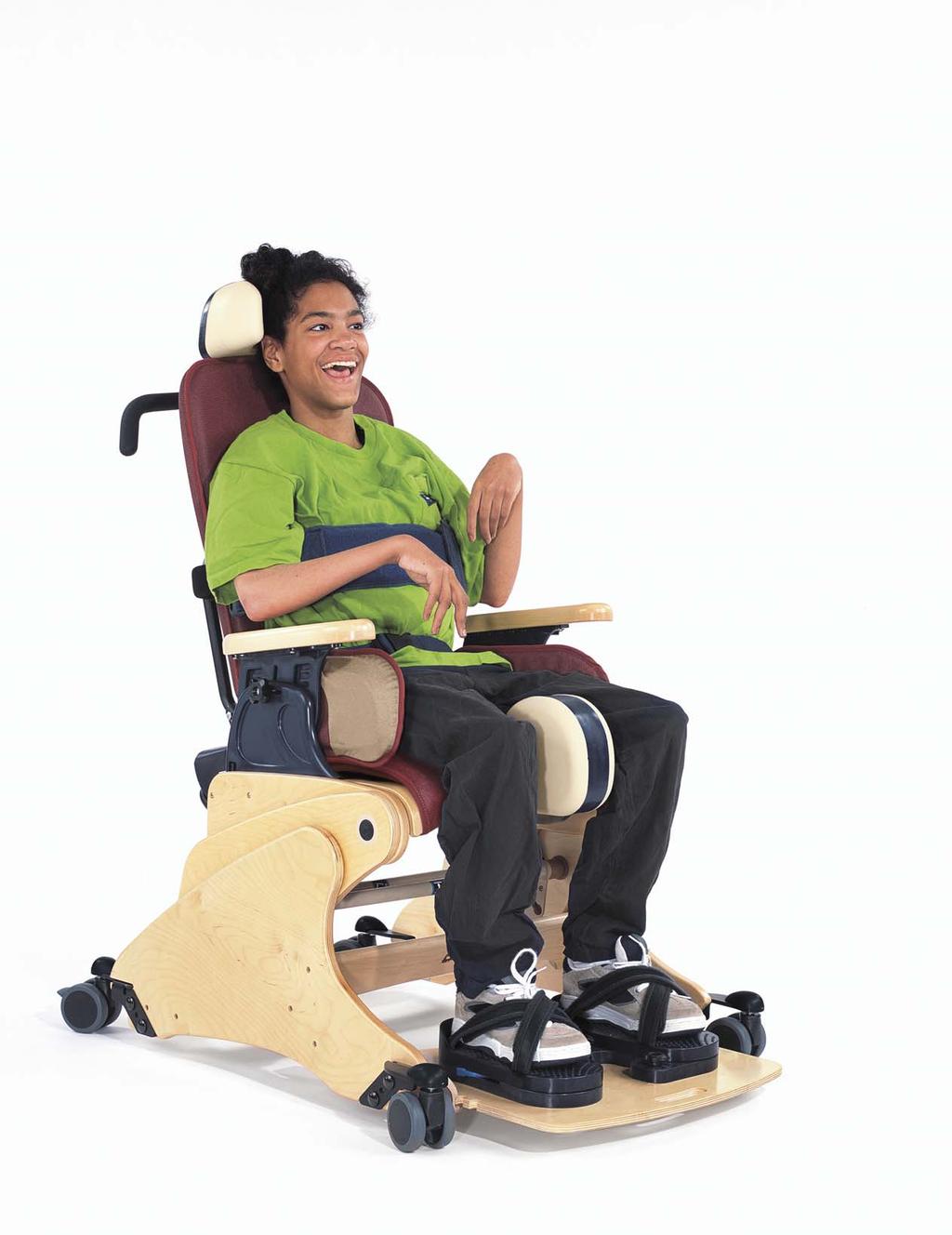 Andrea is using a Large High Back Mobile Chair with Additional Side Pads.