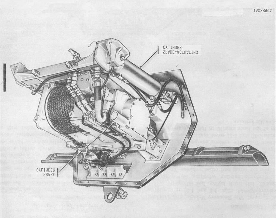 Figure 1-5. Main winch and spade assembly right rear view. (b) Main winch (fig. 1-4). The main winch is installed in the forward part of the vehicle hull beneath the crew compartment.
