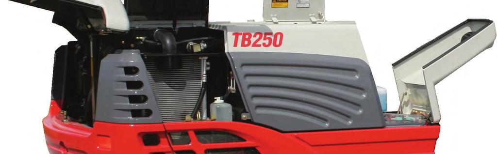 product details TB228, TB235, Hydraulic Excavators RIGHT SIDE Heavy gauge steel construction of Takeuchi body panels ensures durability and protects engine and hydraulic components from damage.