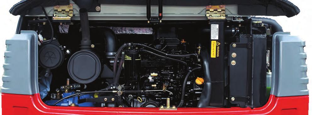 REAR Wrap around counterweight provides outstanding stability and protects vital components. Rear tilt-up hood features full width access to the engine and routine inspection points.