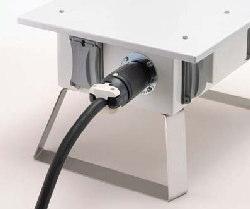 50A Traditional Tuff Box 50A input, up to 7 x 20A full GFCI duplex (not a trip reset) Powder coated aluminum or stainless steel construction Tri-fold stainless steel feet or stackable stainless steel