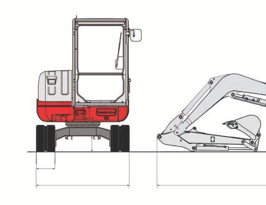 TB240 Compact Excavator 6 ft 8.2 in (2,037 mm) Front Swing Radius 5 ft 4 in (1,626 mm) 4 ft 5.7 in (1,365 mm) Tail Swing Radius 11 ft 4.