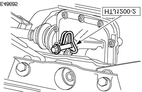 Attach the securing strap supplied with the special tool HTJ200-2 to the rear towing eye thread and support the rear drive axle/differential (Illustration ). Illustration 0 26.