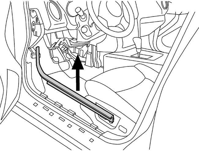 b) Carefully lift part up moving from rear to front. Fig 2 c) There are (8) clips that secure the part. NOTE: Repeat on opposite side of vehicle.