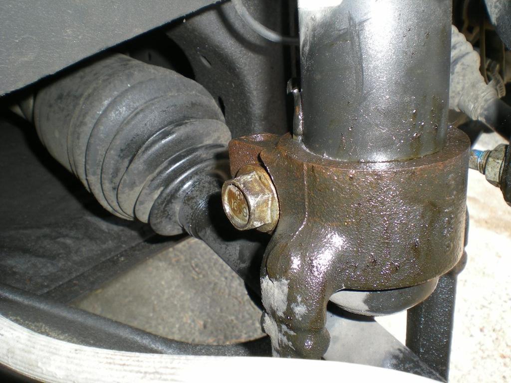 Remove the pinch bolt, called the upper clevis bolt in the service manual.