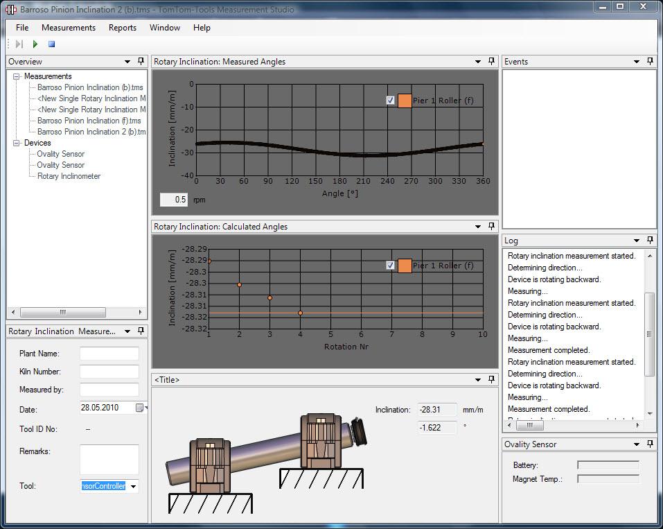 Page 6 August 18, 2010 General Inclination View: Software features: Graphical kiln model with piers and drive Single axle inclination measurement for any kind of application Real time graph of