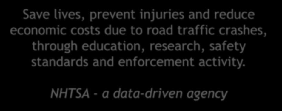 NHTSA s Mission Save lives, prevent injuries and