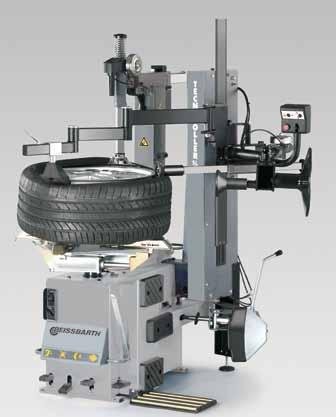 Electrically driven two-speed tunrtable with forward and reverse action Pneumatic tilting fitting column, suitable for wheel rim diameters up to max.
