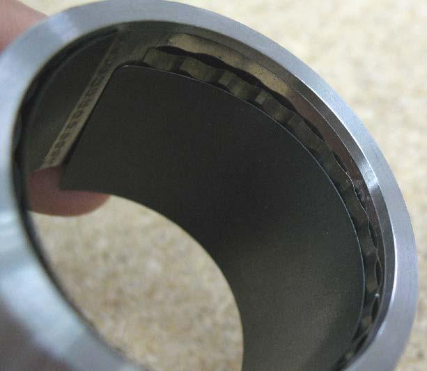 Test foil bearings Cartridge sheet FB nominal dimensions Top foil Bumps Parameter [Dimension] Drive end Free end Cartridge inner diameter [mm] 37.98 37.92 Cartridge outer diameter [mm] 44.64 44.
