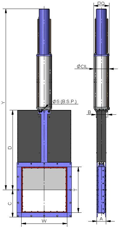SINGLE ACTING PNEUMATIC CYLINDER The air supply pressure to the cylinder is a minimum of 6 Kg/cm² and a maximum of 10 Kg/cm², the air must be dry and lubricated.