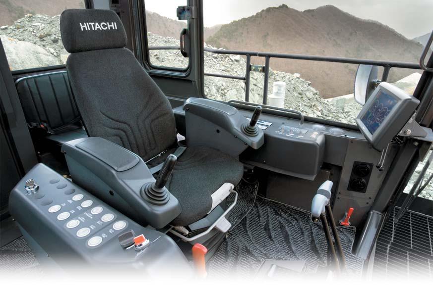 This high height and forward-sloping cab provides a view that boosts productivity.