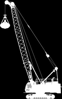 C + 1/3 to 1/2 J - K E = Digging depth = approx. 40-50% of C J = Height to centre rope pulley boom head Clamshell equipment 12.8 t counterweight - main boom (No. 1310.