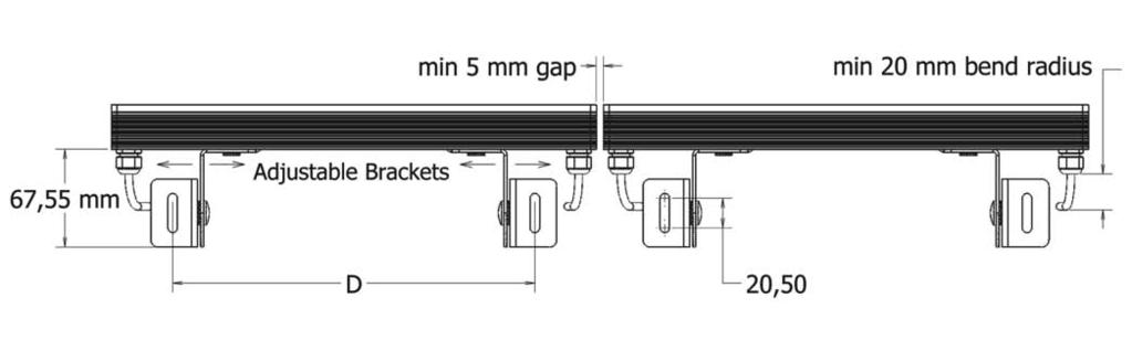2in) gap min 20mm (0.79in) Bend Radius Adjustable Brackets 67.55mm 2.