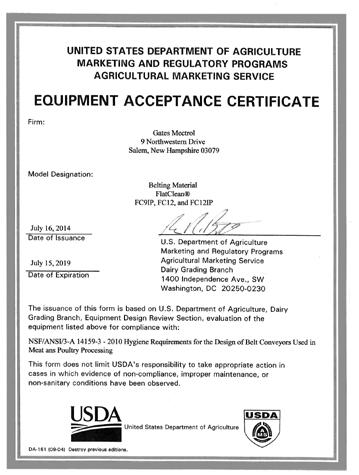 Food Belt Certifications Certificates FDA